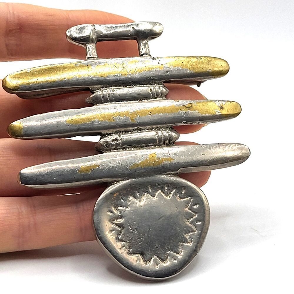 Vintage Abstract Silver Belt Buckle Ethnic Tribal 3in